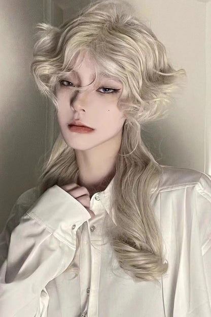 Retro Ouji Wig with Medium Long Curly Hair in Cream