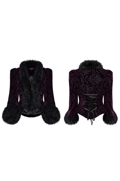 Women's V-Neck Long Sleeve Faux Fur Stitch Gothic Coat Four Shades