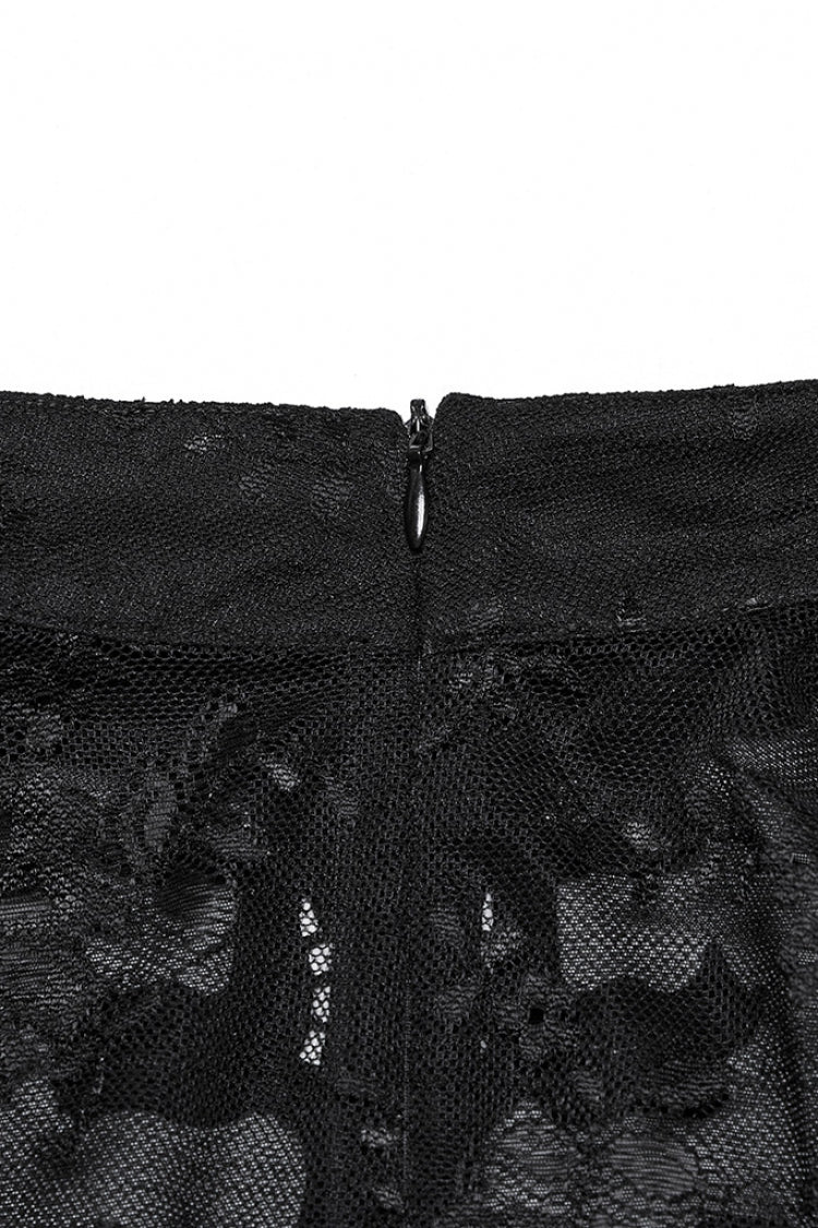 Ruffle Sheer Lace Gothic Blouse with Embroidery for Women