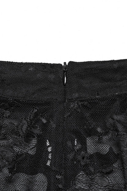 Ruffle Sheer Lace Gothic Blouse with Embroidery for Women