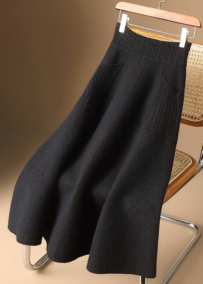 Organic Light Camel Pockets Woolen Knit Skirt Winter RV032