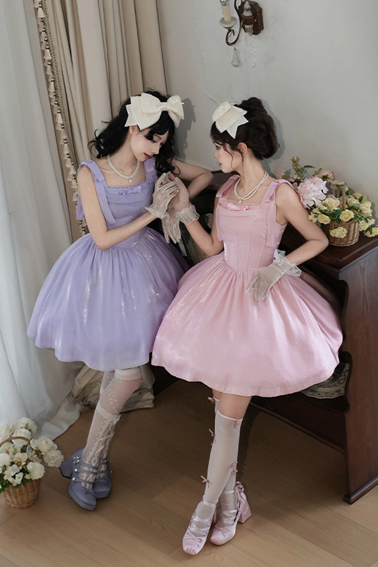 Blush Sleeveless Ruffle Bow Fishbone Sweet JSK - Foamy Sea
