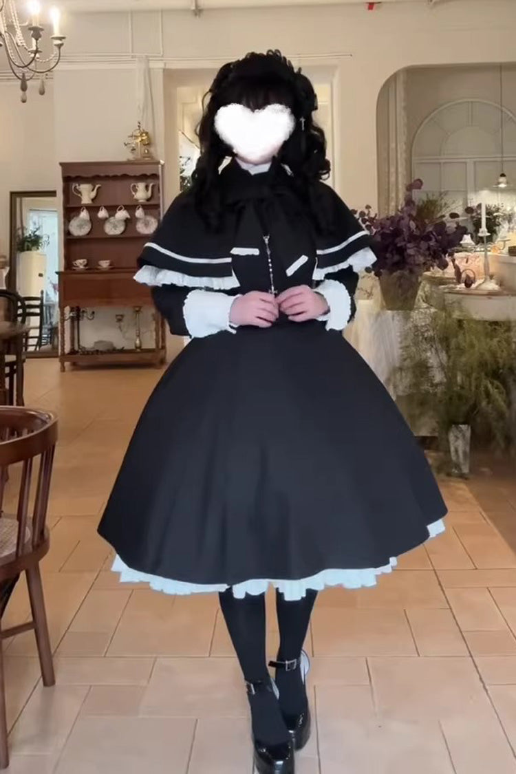 Maid Lolita Two-Piece Set with Cloak - Ruffled Bow Design