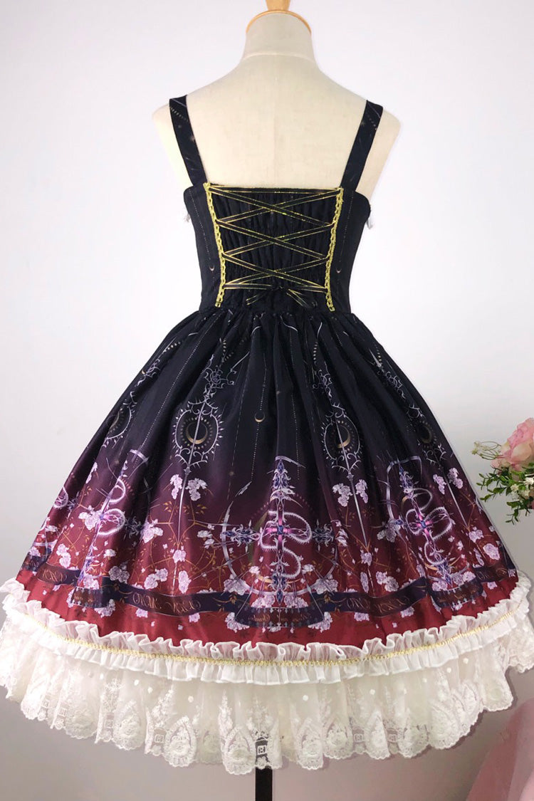Crimson & Obsidian Sleeveless Gradient Print Ruffle Cardigan Bowknot Lace-Up Sweet Elegant Lolita Jsk Dress