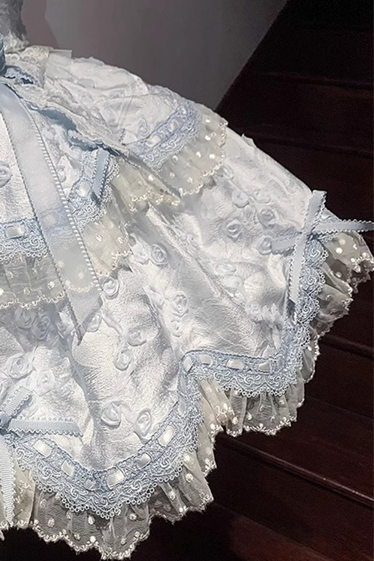 Floral Overture Double Ruffle Embroidery Bow Lace Sweet JSK