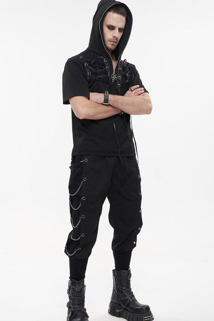 Jet Black Metal-Link Pocket Harem Trousers