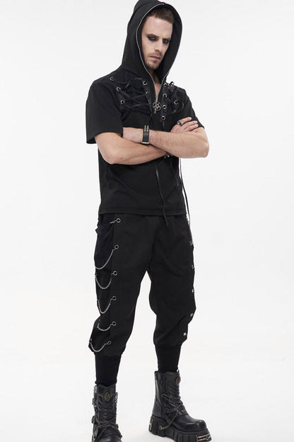 Jet Black Metal-Link Pocket Harem Trousers