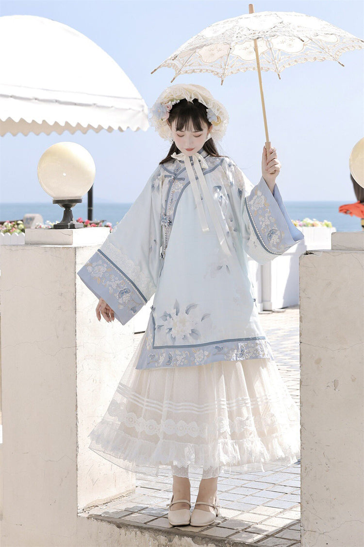 Flower Room Stand Collar Long Sleeve Printed Hanfu Set
