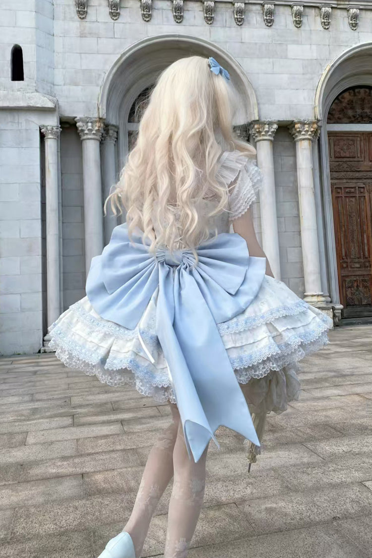 First Love Rose Print Ruffle Bow Lace Sweet Lolita JSK Set