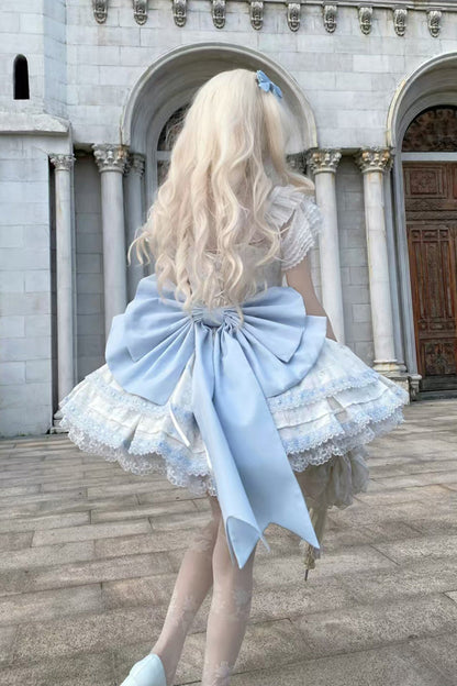 First Love Rose Print Ruffle Bow Lace Sweet Lolita JSK Set
