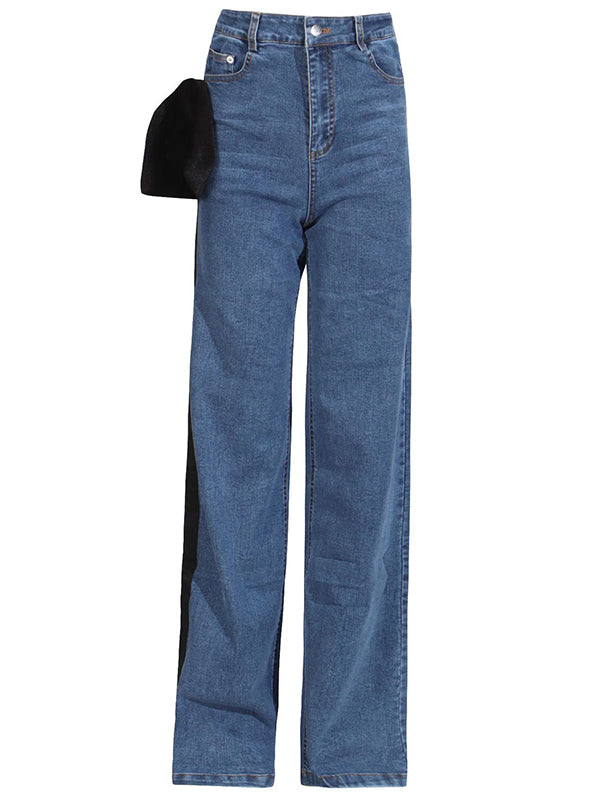 Red Chic Tied Straight Jeans High Waist Buttoned