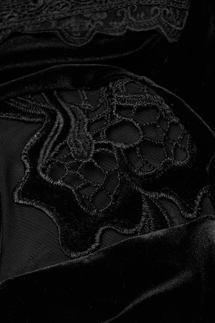 Ebony Flared-Sleeve Sheer Lace-Up Gothic Dress