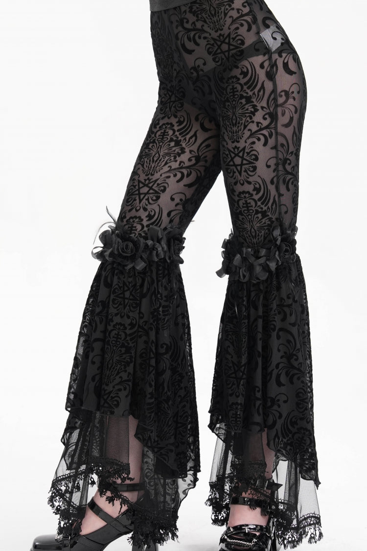 Tasseled Sheer Mesh Lace Embroidered Gothic Pants for Women