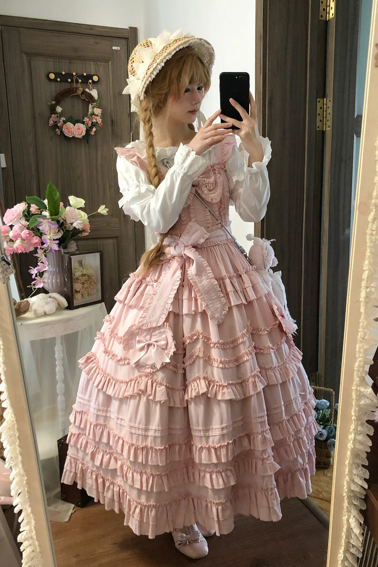 Blush Multi-Layered Ruffle Bow Sweet JSK - Heart In Love