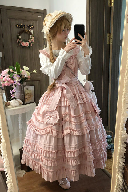 Blush Multi-Layered Ruffle Bow Sweet JSK - Heart In Love