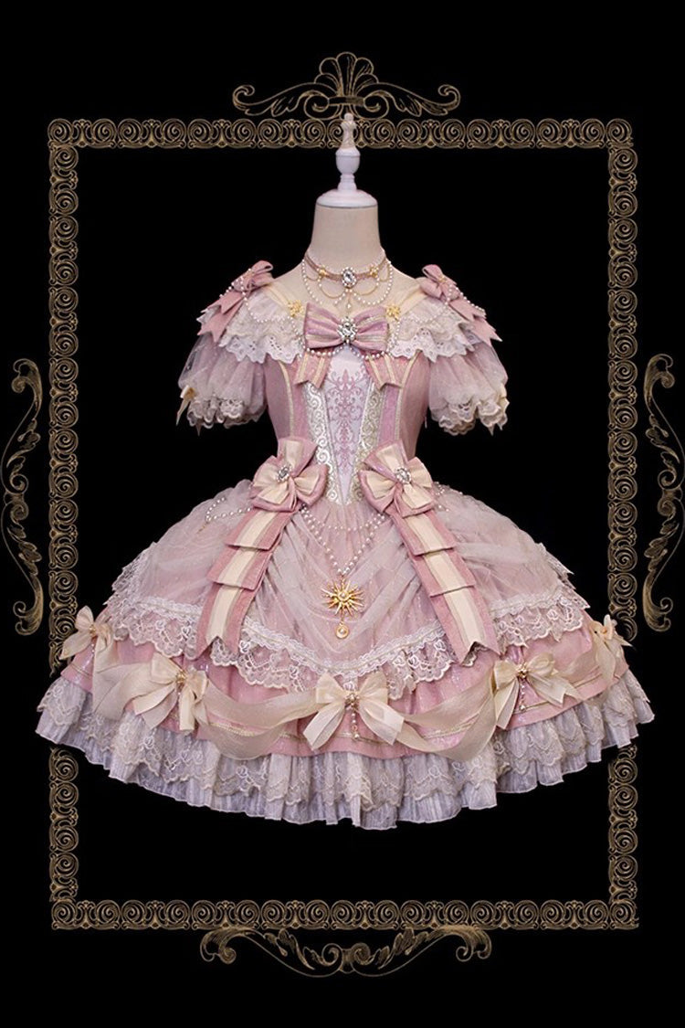Blush Short-Sleeve Multi-Tier Ruffle Bow Lace Dress (2 Versions) - Girls' Day
