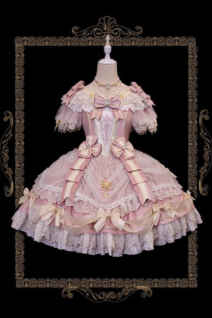 Blush Short-Sleeve Multi-Tier Ruffle Bow Lace Dress (2 Versions) - Girls' Day