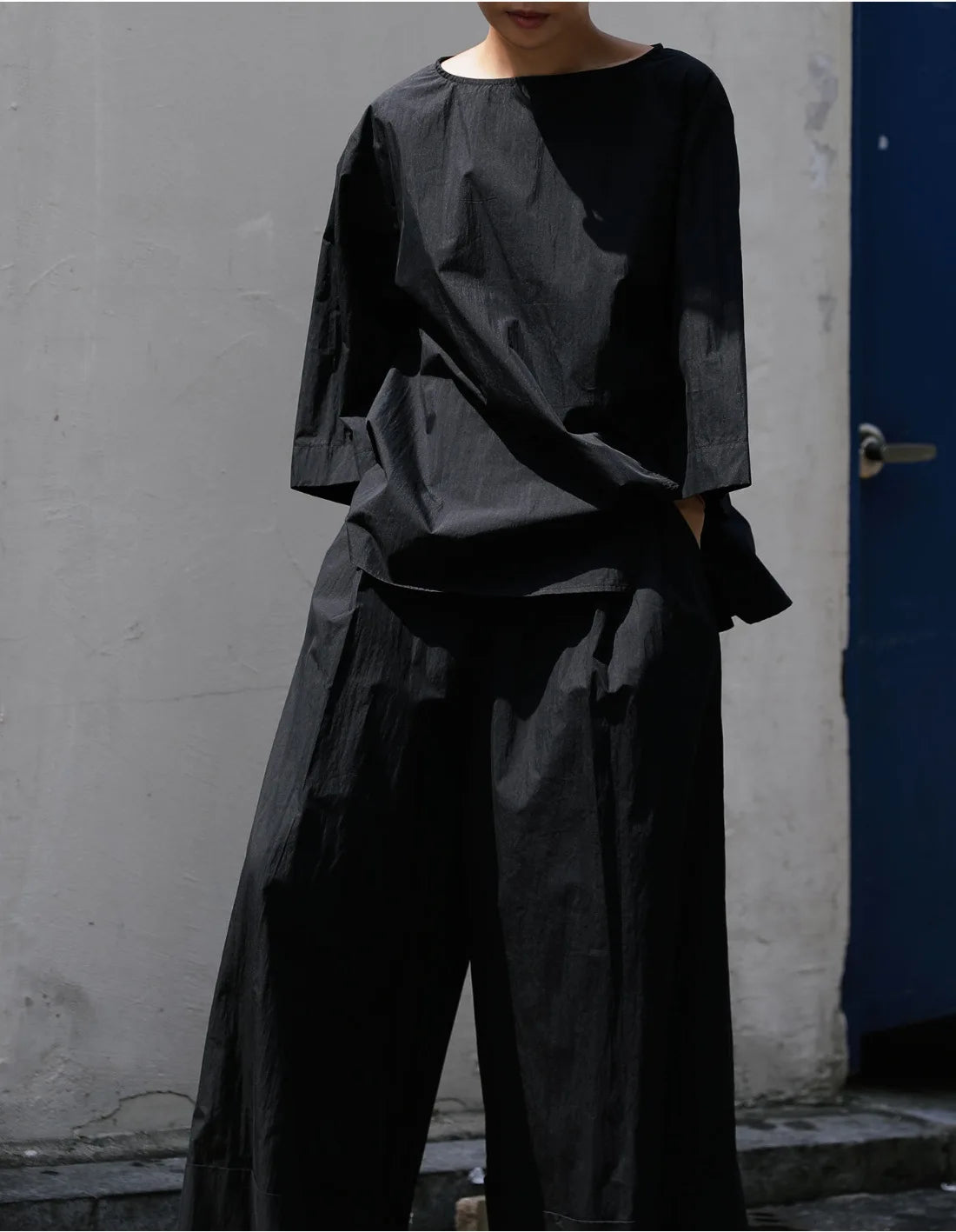 Casual Cotton Top Drawstring Sleeve Khaki Half Asymmetrical