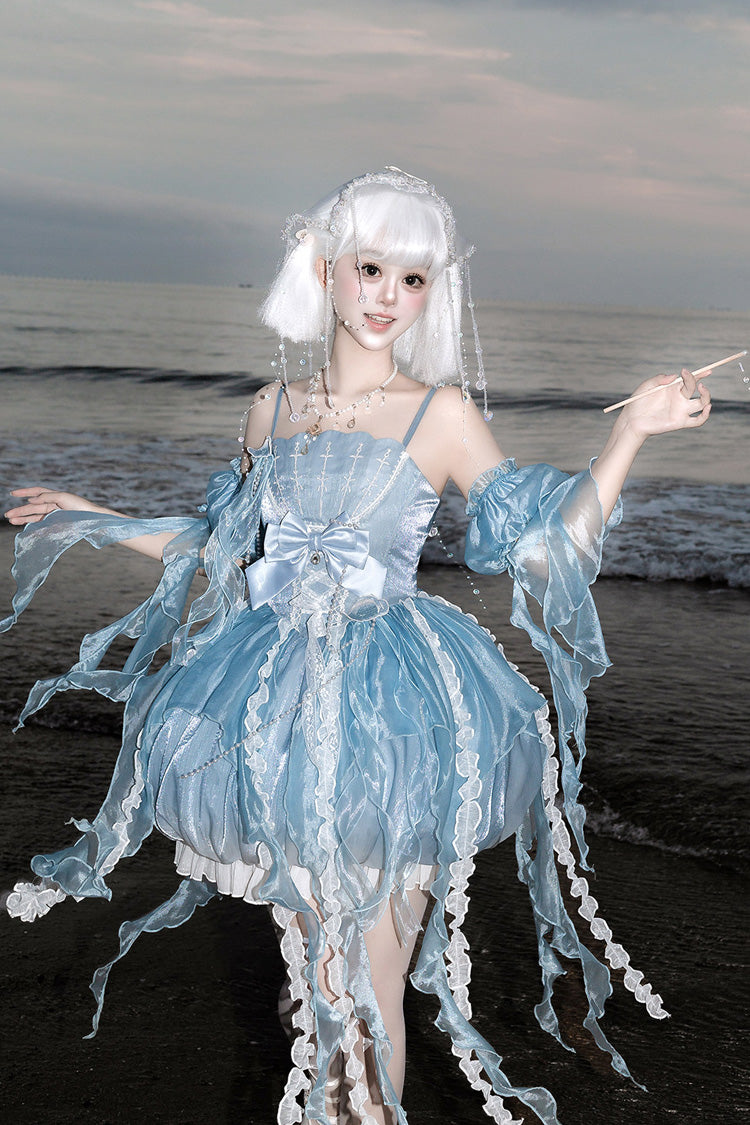 Dreamy Jellyfish Square Collar Printed Ruffled Lace JSK Set