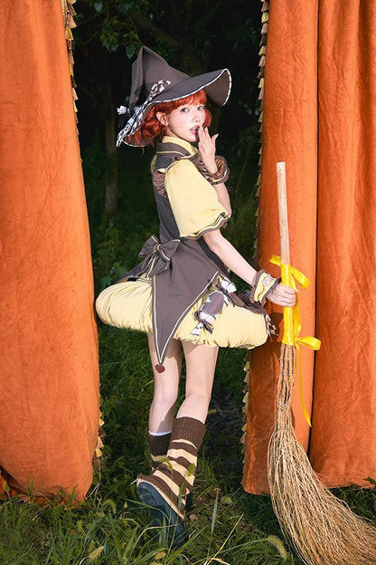 Witch and Paradise Halloween Lolita Dress Set with Ruffle Bow - Short Sleeves