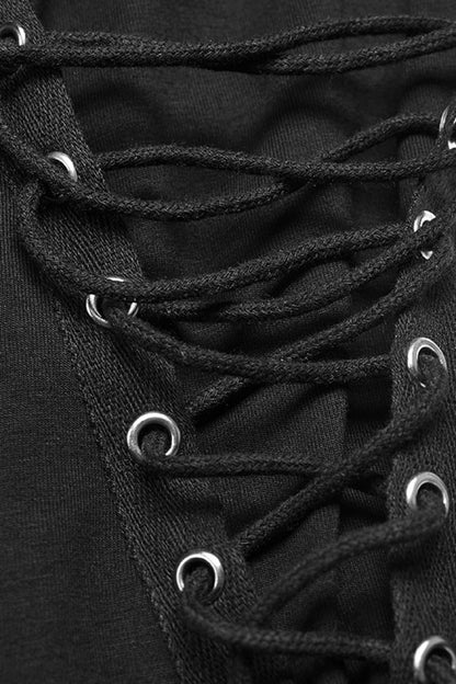 Ebony Long-Sleeve Fitted Hooded Ripped Steampunk Tee