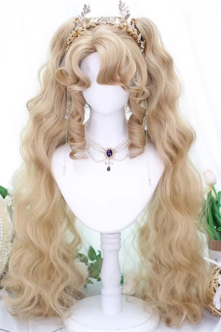 Gold Milk Tea Oil Painting Bangs Double Ponytail Lolita Wig