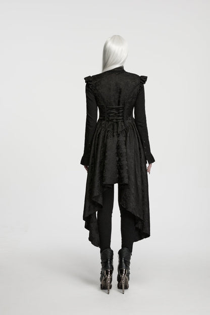 Women's Black Gothic Vest, Jacquard Cut-Out with Lace-Up and Asymmetric Design