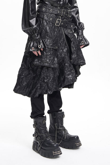 Men's Gothic Skirt with Faux Leather Buckle Rings and Eyelet Accents