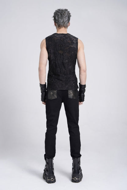 No-Sleeve Eyelet Strap Distressed Gothic Waistcoat