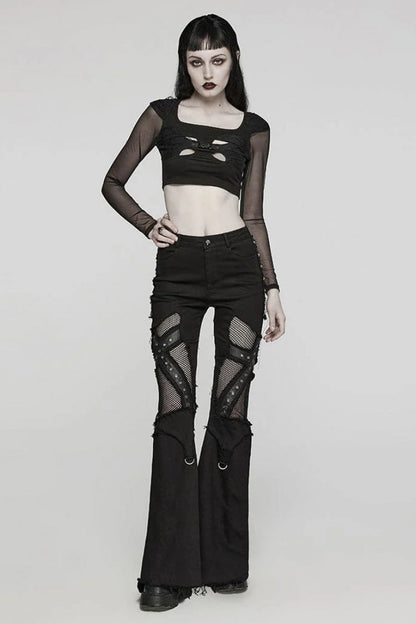 Gothic Hollow-Out Buckle Blouse for Women - Midnight Lace Sleeves