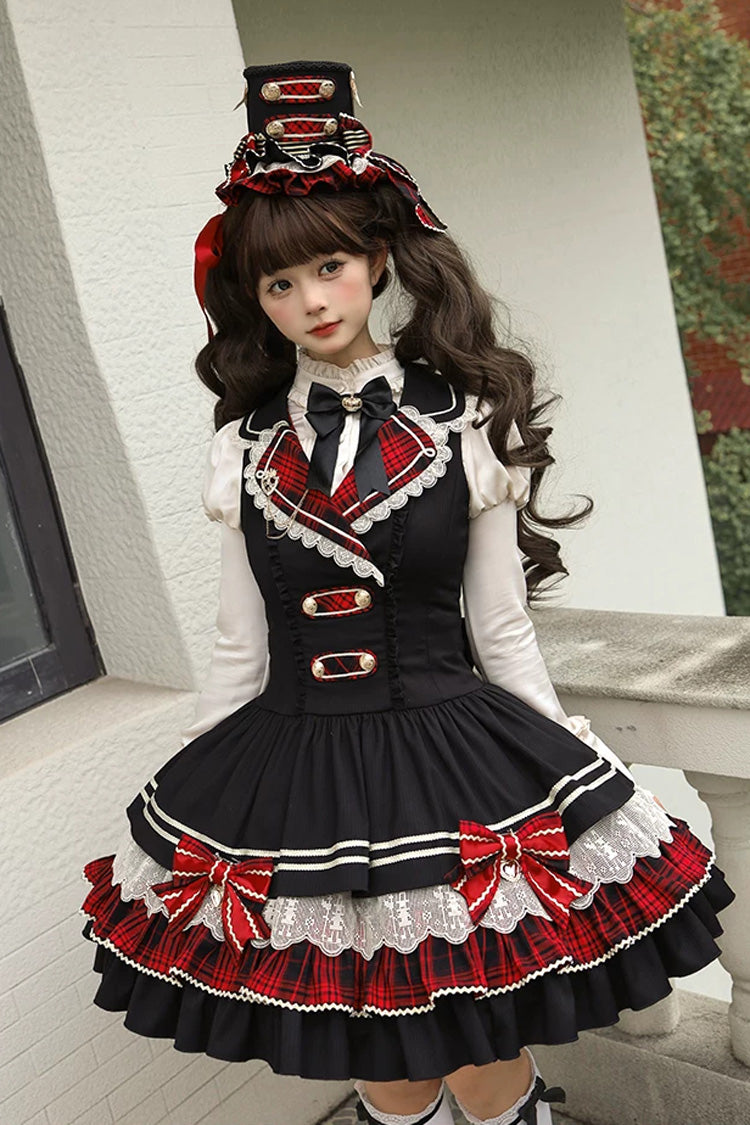 Ebony V-Neck Printed Tiered Bow Collegiate JSK - Honor Guard Gala