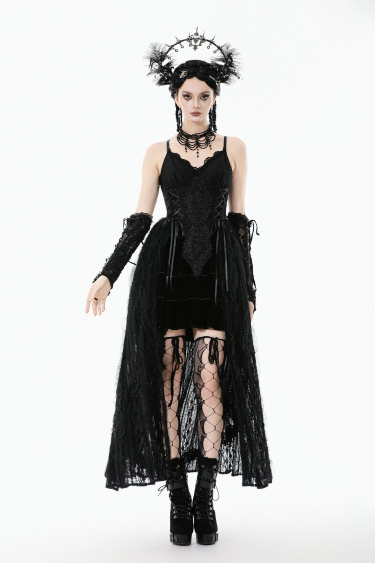 No-Sleeve Floral Lace-Up Gothic Slip Wedding Gown