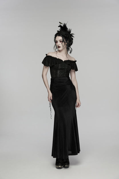 Lace-Up Slim Embroidered Elegant Long Gothic Skirt for Women