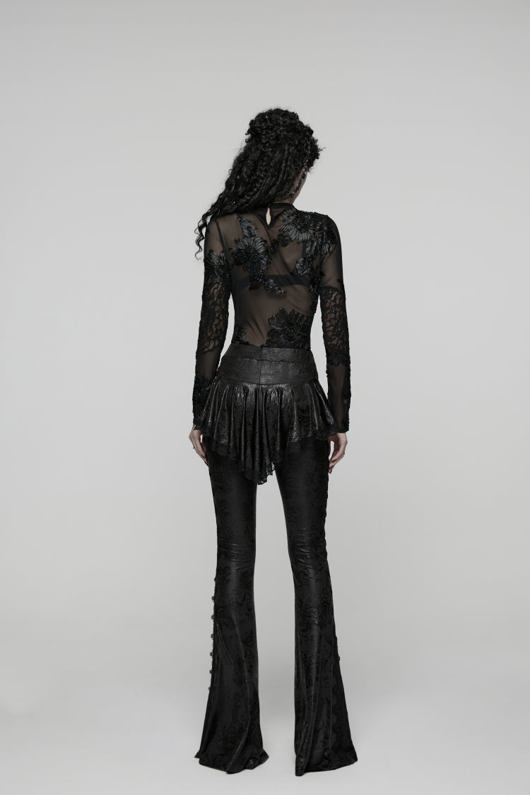 Slim Faux Two-Piece Flared Pants with Lace Accents