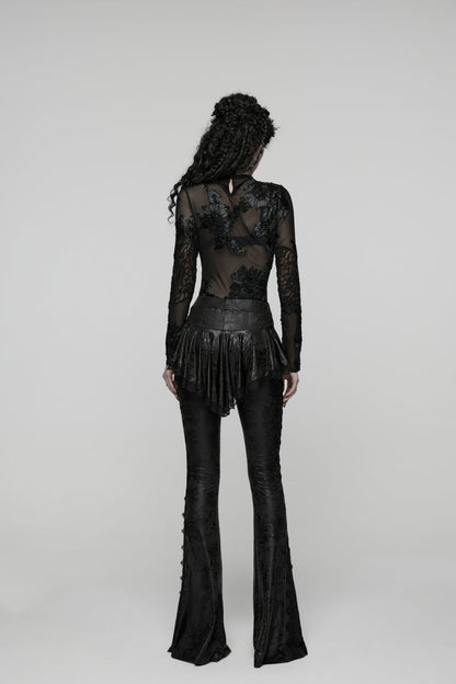 Slim Faux Two-Piece Flared Pants with Lace Accents
