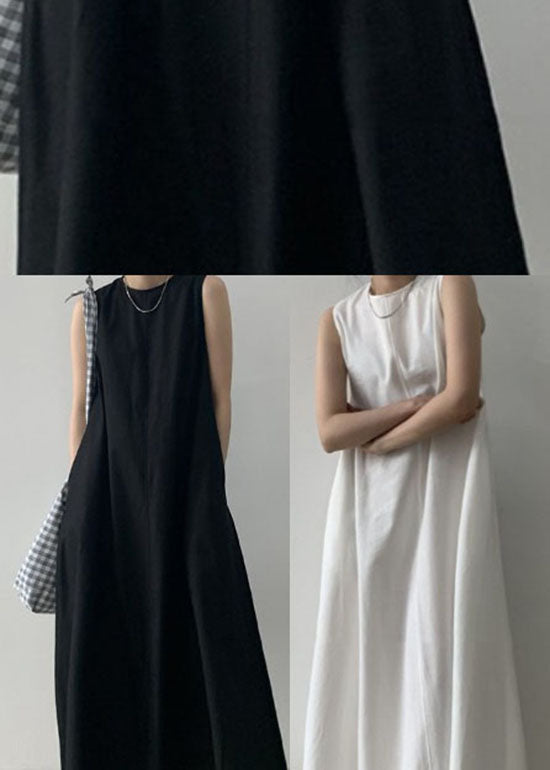 Black Sleeveless Robe O-Neck Cotton Dresses
