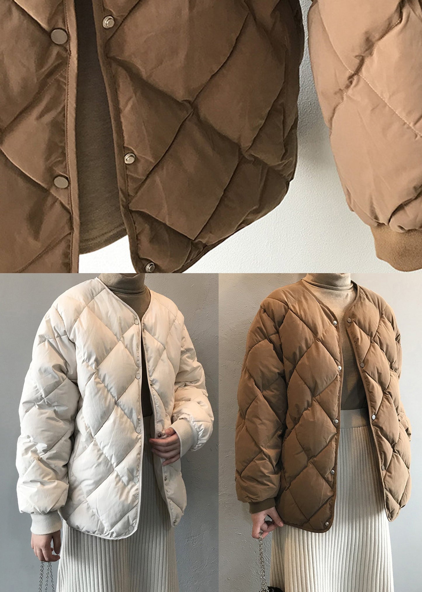 Stilvolle Khaki-Taschen Feine Baumwoll-Parka-Füllung Winterjacke AF1075 