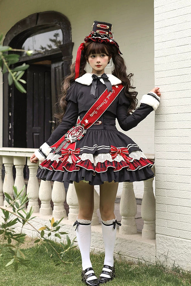 Ebony V-Neck Printed Tiered Bow Collegiate JSK - Honor Guard Gala