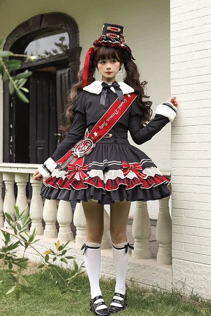 Ebony V-Neck Printed Tiered Bow Collegiate JSK - Honor Guard Gala