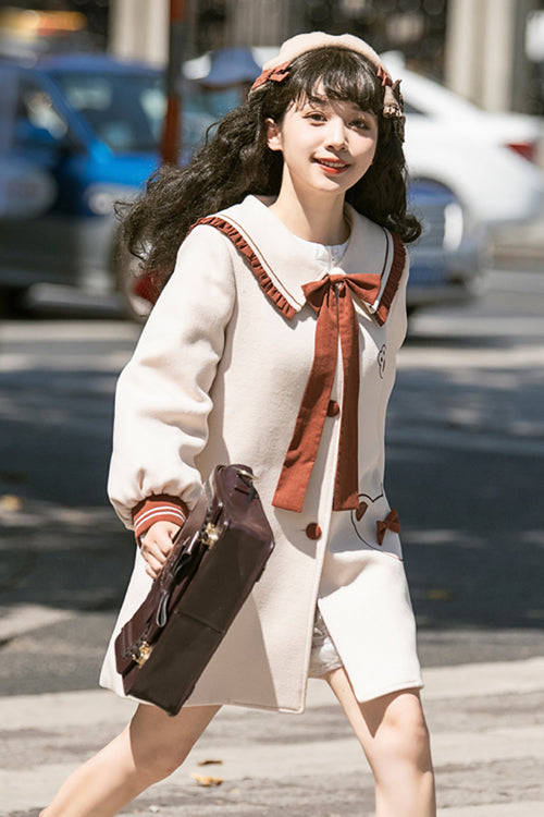 Sweet Lolita Wool Coat with Square Collar, Single-Breasted & Long Sleeves
