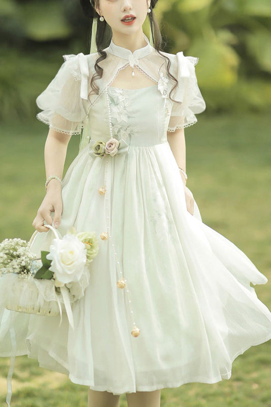 Sleeveless Lily Embroidery Cute Lolita JSK Dress in Mint Green