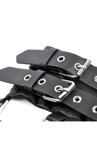 Women's Punk Leather Belt with Eyelet Buckle, Zipper and Side Pouches