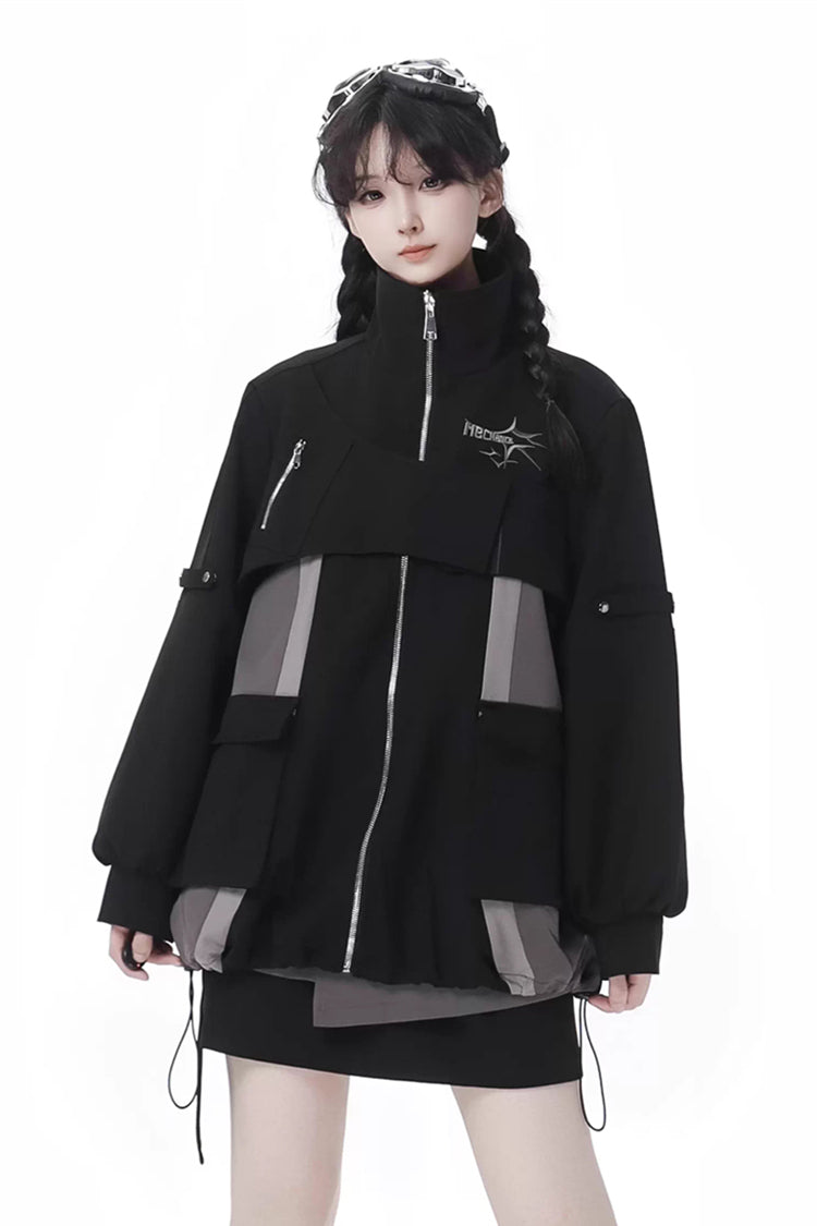 Ebony Techwear Paneled Zip Skirt & Jacket Set - Holographic Cruise