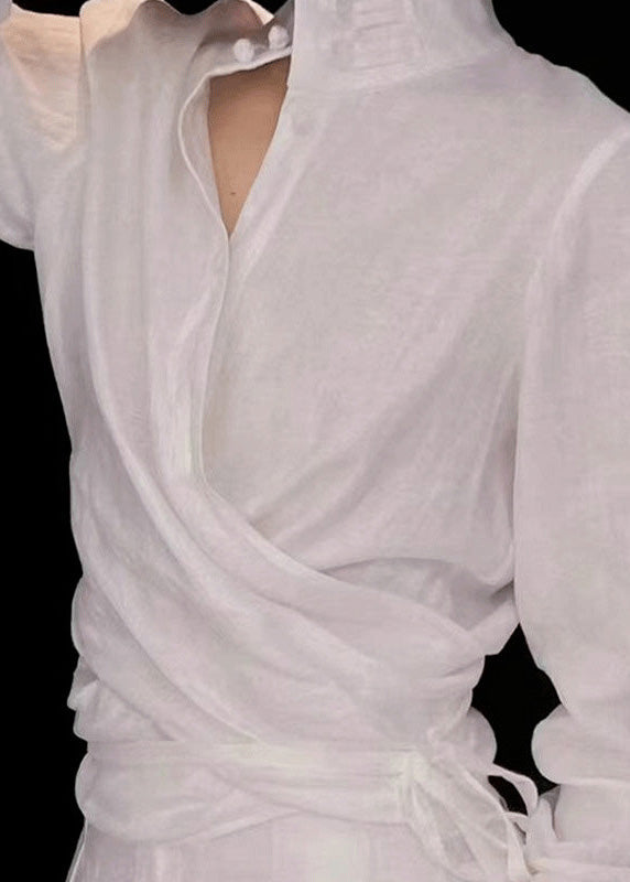 Two Lace Original Set Suit Linen Collar Up White Piece Stand