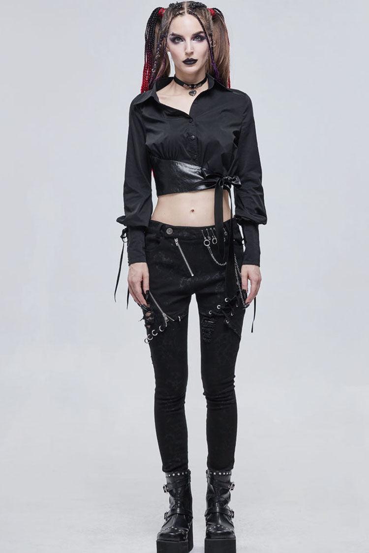 Eclipse Asymmetric Cropped Long-Sleeve Shirt with Cord Details