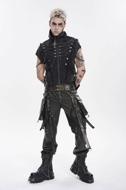 Edgy Black Punk Vest for Men, Sleeveless with Zippers and Chain Accents