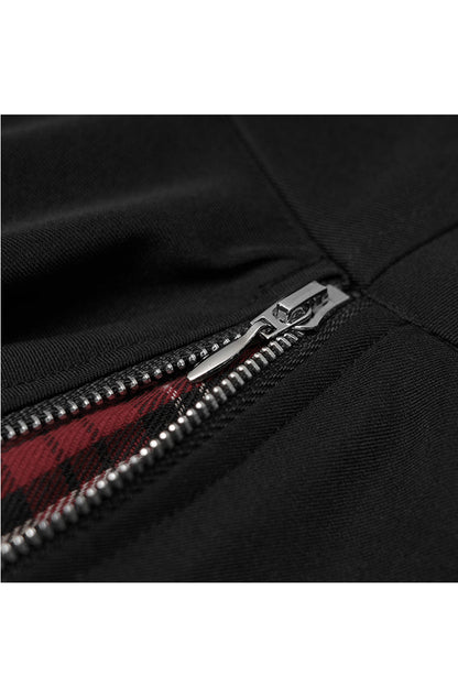 Crimson & Obsidian Splice Plaid Metal Zipper Decoration Pleated Punk Skirt
