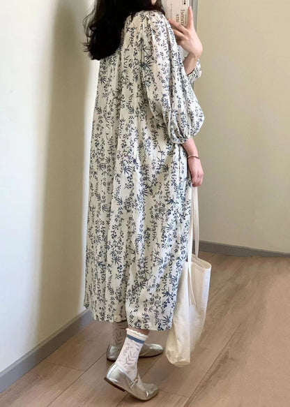 Robe longue élégante en coton avec imprimé boutonné et ceinture nouée à la taille pour l'été QP057 