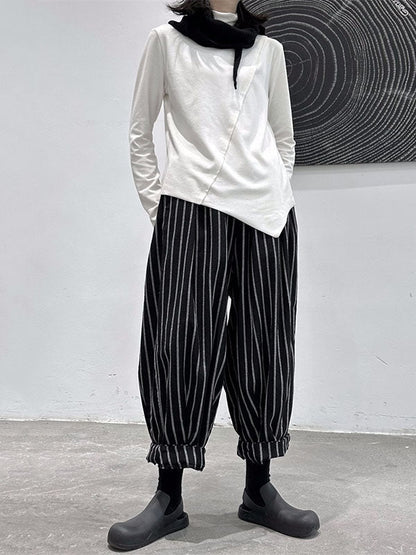 Split-Joint Harem Cool Pants Striped High-Waisted Pattern