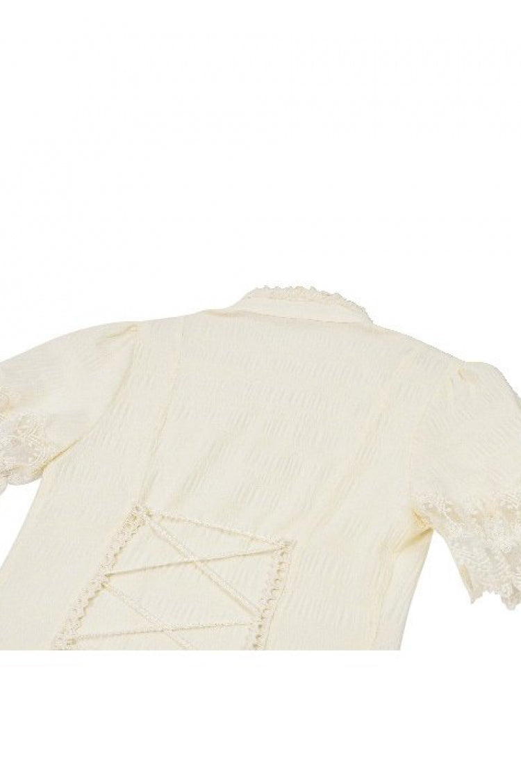 Gothic Women's Blouse with Puff Sleeves, Sheer Lace-Up & Detachable Bow